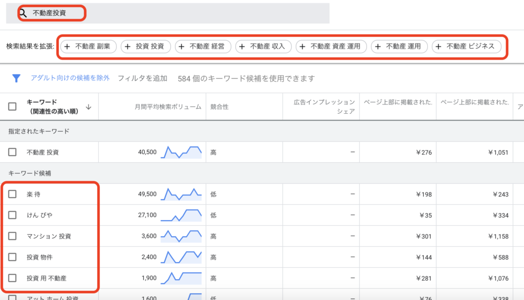 キーワードツールを使用する